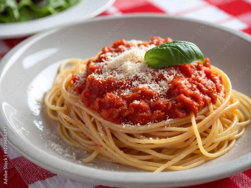 A plate of delicious spaghetti bolognese with meat sauce and fresh basil. Ai Generative. A plate of delicious spaghetti bolognese with meat sauce and fresh basil. Ai Generative.