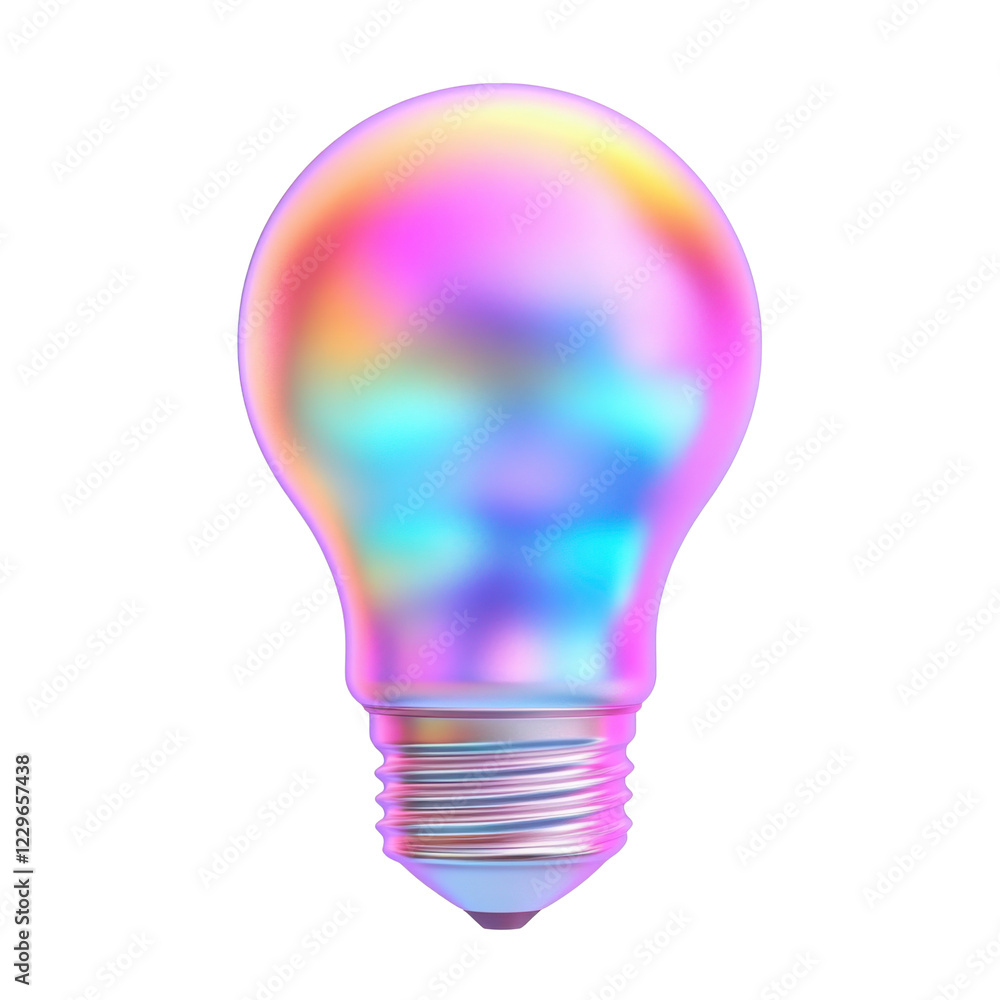Iridescent light bulb with rainbow colors on a transparent background, concept of bright idea, innovation, creativity, and futuristic technology Iridescent light bulb with rainbow colors on a transparent background, concept of bright idea, innovation, creativity, and futuristic technology