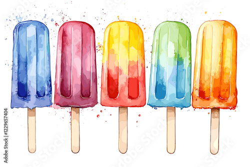 Hand-drawn watercolor popsicles clipart illustration.