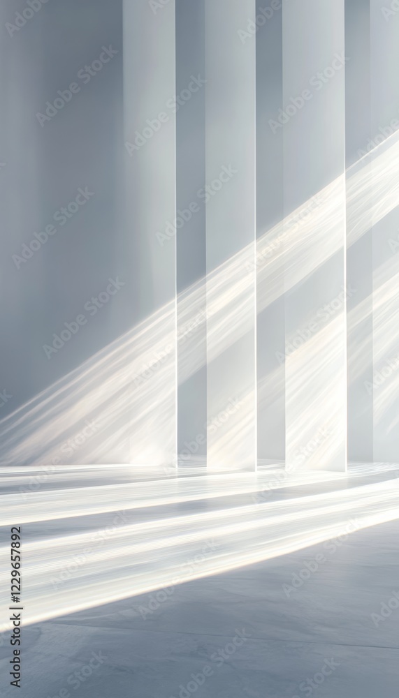 Obraz premium White Wall Background With Soft Light Streaks And Shadows, Minimal Interior Banner Template