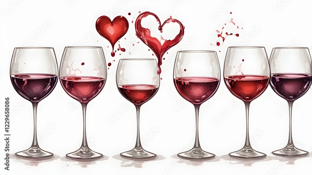 An illustration of two wine glasses elegantly arranged to form a heart shape, isolated on a white background. An illustration of two wine glasses elegantly arranged to form a heart shape, isolated on a white background.