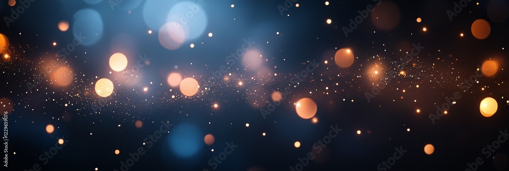 Obraz premium Golden Glitter Bokeh Lights on Dark Background, Abstract Festive Sparkle, Luxury Design Element.