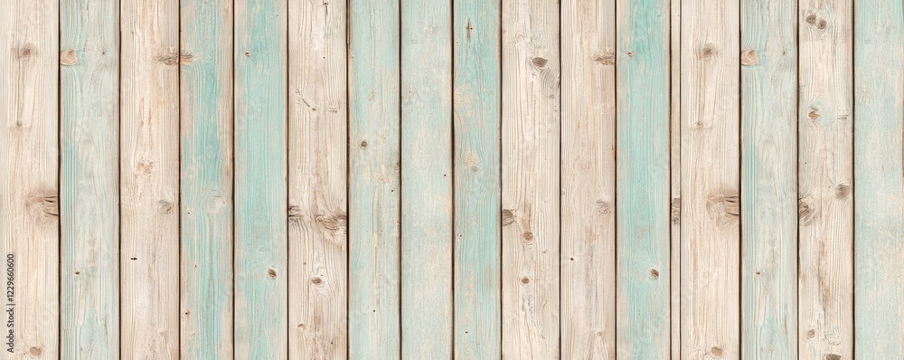 Obraz premium Rustic Weathered Light Beige and Teal Blue Painted Wooden Planks Background Texture