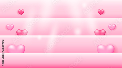 background with ornaments or decorations, heart symbols and light effects. beautiful and romantic. happy valentine's day celebration. event, festival, celebration. banner, background. 3d style design 