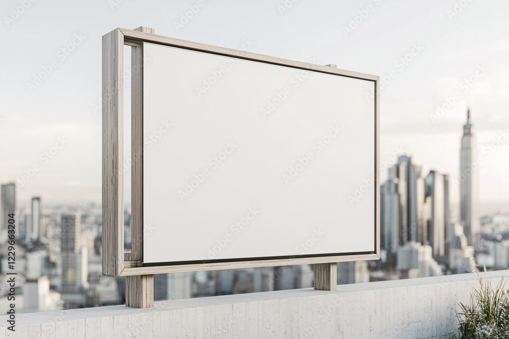 modern blank billboard mockup stands against city skyline, showcasing urban architecture and clear sky. Ideal for advertising and promotional displays modern blank billboard mockup stands against city skyline, showcasing urban architecture and clear sky. Ideal for advertising and promotional displays