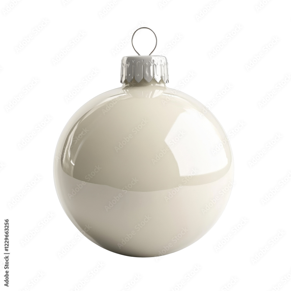 Obraz premium Creamy white Christmas ball ornament with silver cap on a transparent background, festive holiday decoration for winter season Concept of celebration, tradition, and decoration