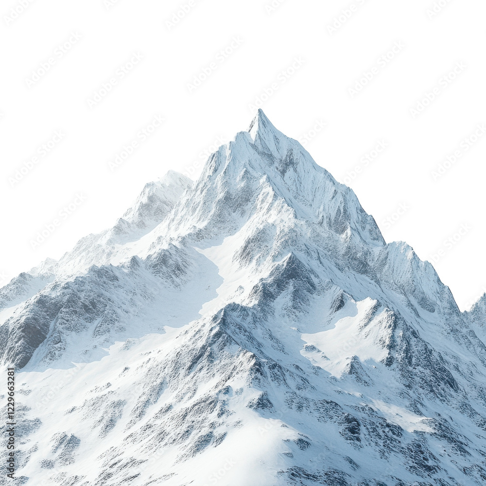 Obraz premium Snowy Mountain Peak Vista on transparent background.