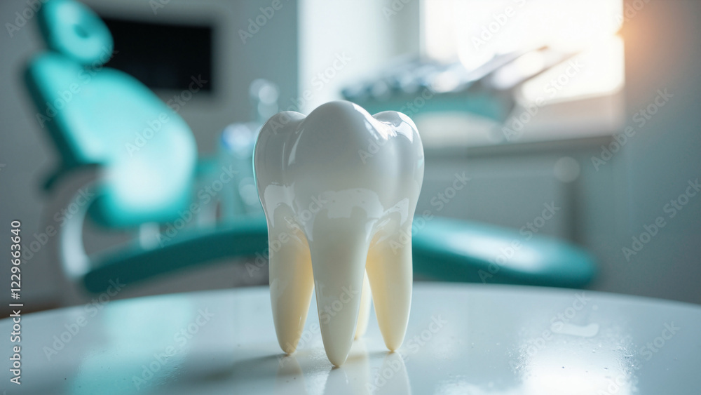 High-resolution close-up of a pristine human tooth in a modern dental clinic, ideal for dental health ads, educational materials, and dental care websites. High-resolution close-up of a pristine human tooth in a modern dental clinic, ideal for dental health ads, educational materials, and dental care websites.