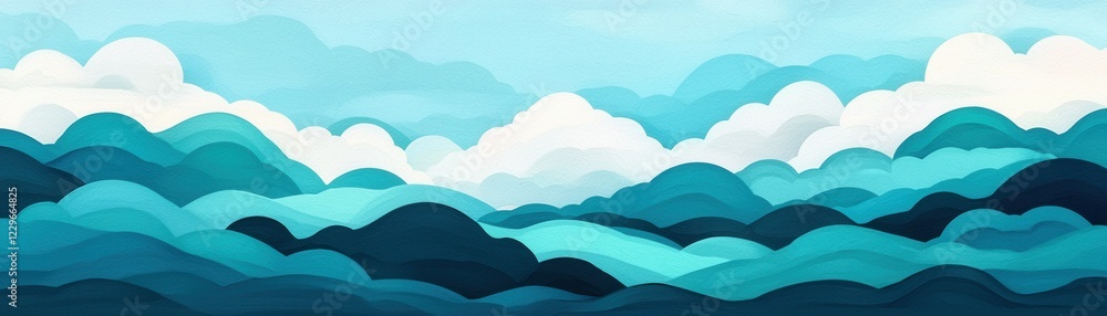 Serene Blue Mountains Landscape Abstract Artistic Paper Cut Style Illustration Serene Blue Mountains Landscape Abstract Artistic Paper Cut Style Illustration