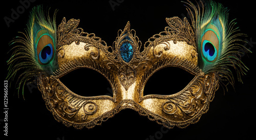 Ornate Venetian mask adorned with peacock feathers showcasing exquisite craftsmanship and vibrant colors