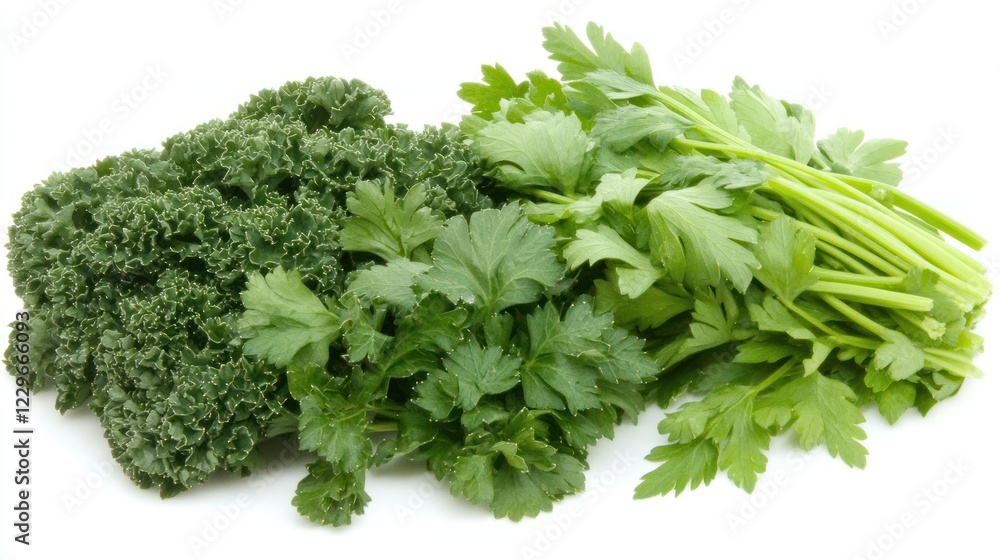 Fresh kale and parsley bunch isolated on white background. Fresh kale and parsley bunch isolated on white background.