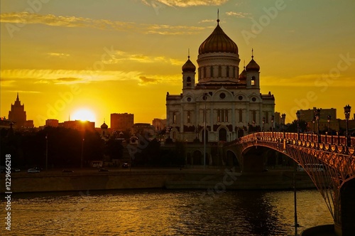 Sunset over Cathedral of Christ the Saviour, Moscow