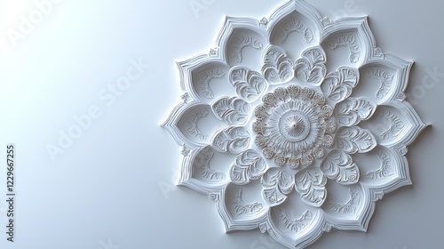 Fototapeta Naklejka Na Ścianę i Meble -  White floral ceiling ornament on light wall