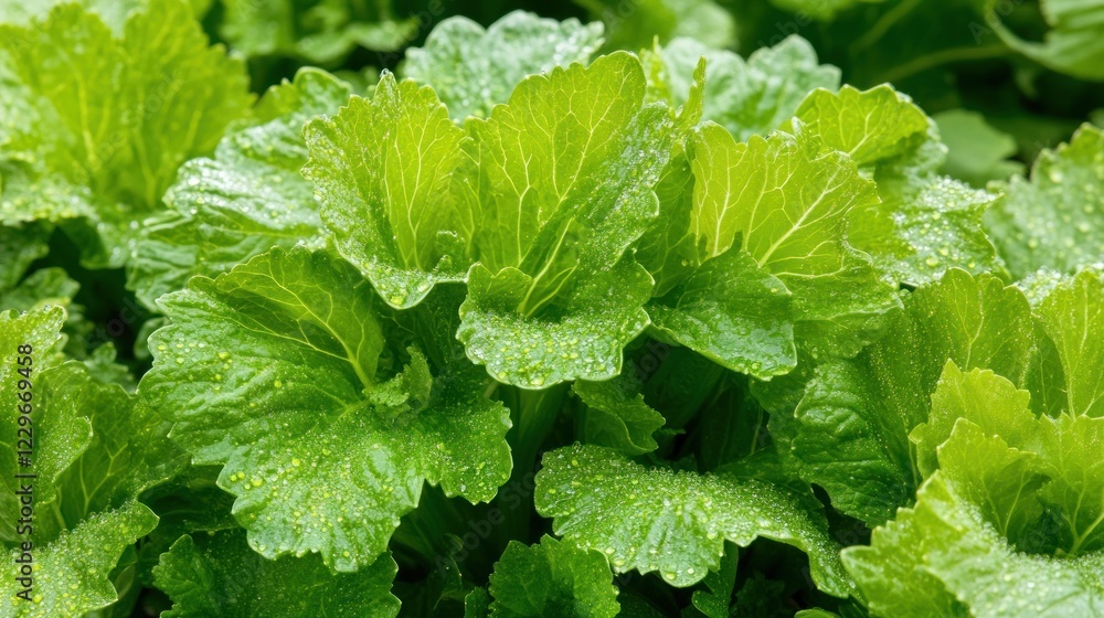 Lush green leaves with dew drops, vibrant, healthy, close-up view of foliage. Lush green leaves with dew drops, vibrant, healthy, close-up view of foliage.