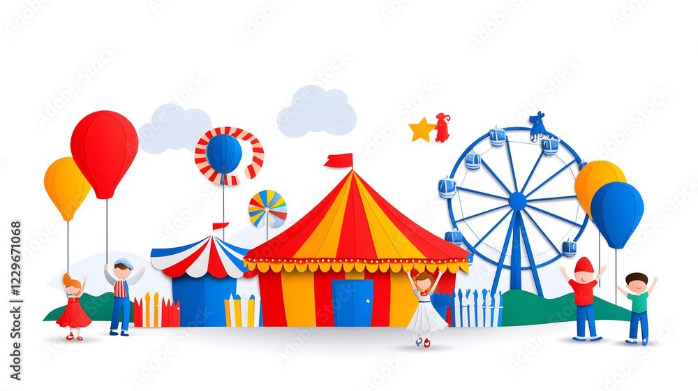 Kids amusement park Illustration in paper cut style illustration isolated on white background Kids amusement park Illustration in paper cut style illustration isolated on white background