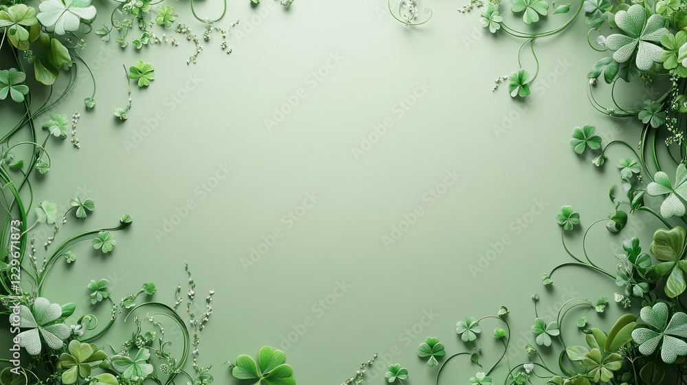 Fototapeta premium Shamrock frame, green background, spring design