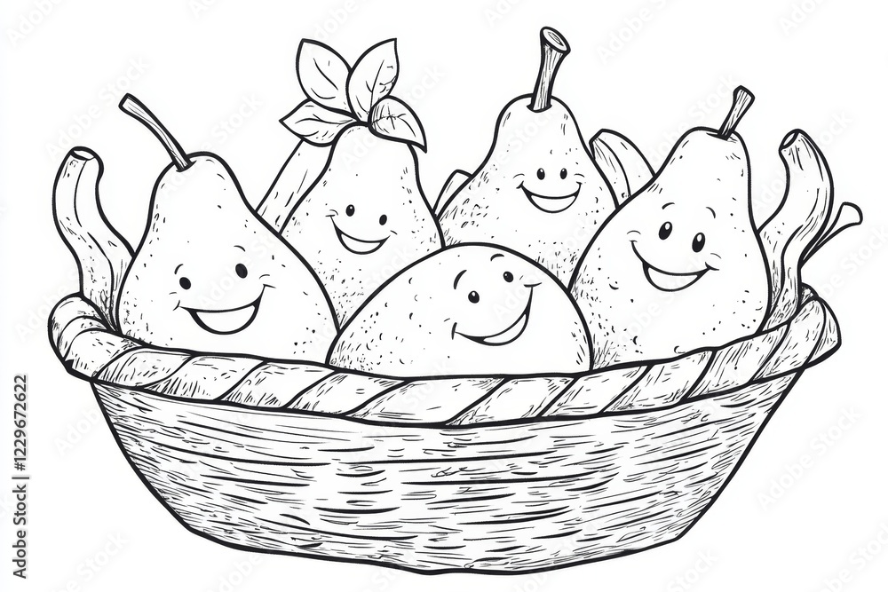 Cute Pears in a Basket - Coloring Page Cute Pears in a Basket - Coloring Page