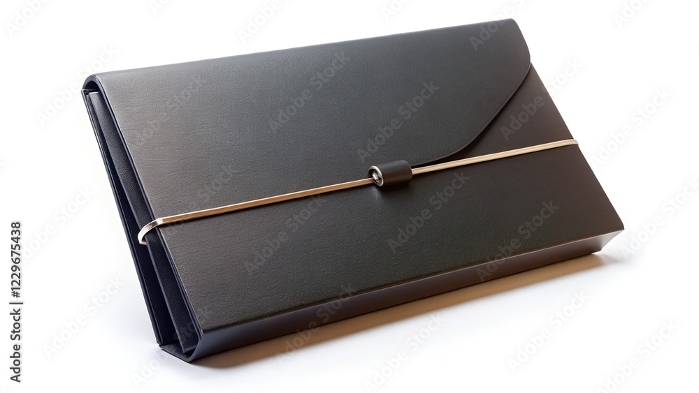 Minimalist Black Plastic File Folder with Elastic Band on White Background - Stock Photo Minimalist Black Plastic File Folder with Elastic Band on White Background - Stock Photo