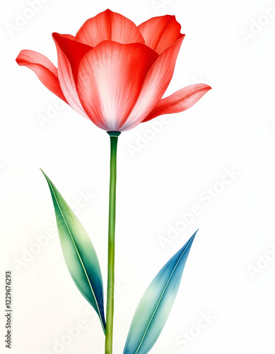 A red tulip isolated on white beautiful and elegant water color painting