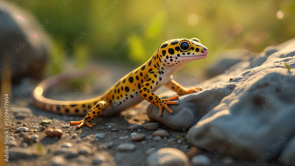 Obraz premium Leopard Gecko Climbing a Rock