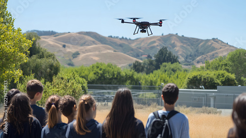 Teacher Demonstrates Drone Use in Educational Setting with Students