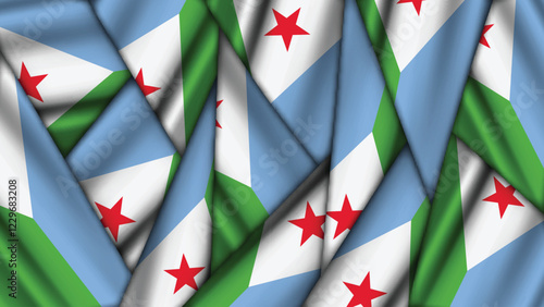 Set of DJIBOUTI Flags Stacked on Top of Each Other