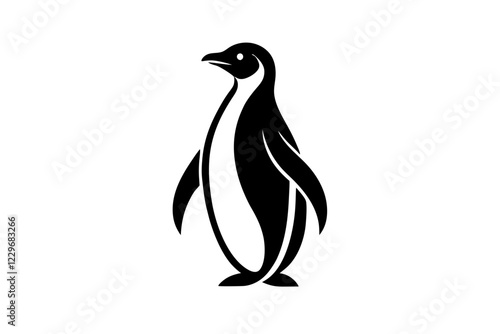 Minimalist Penguin Standing Upright Silhouette Logo Icon on White Background