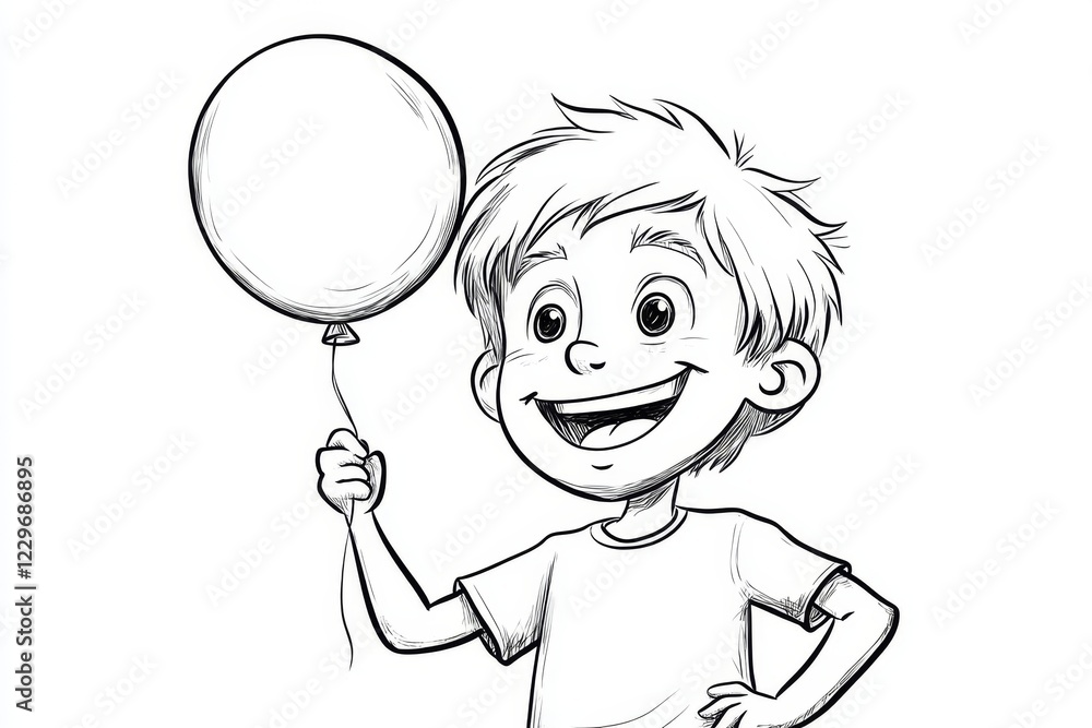 Smiling Boy with Balloon - A Joyful Illustration Smiling Boy with Balloon - A Joyful Illustration