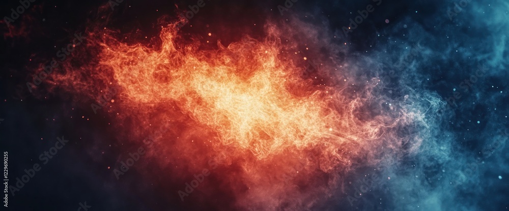 Naklejka premium Fiery abstract background with red and blue flames and smoke.
