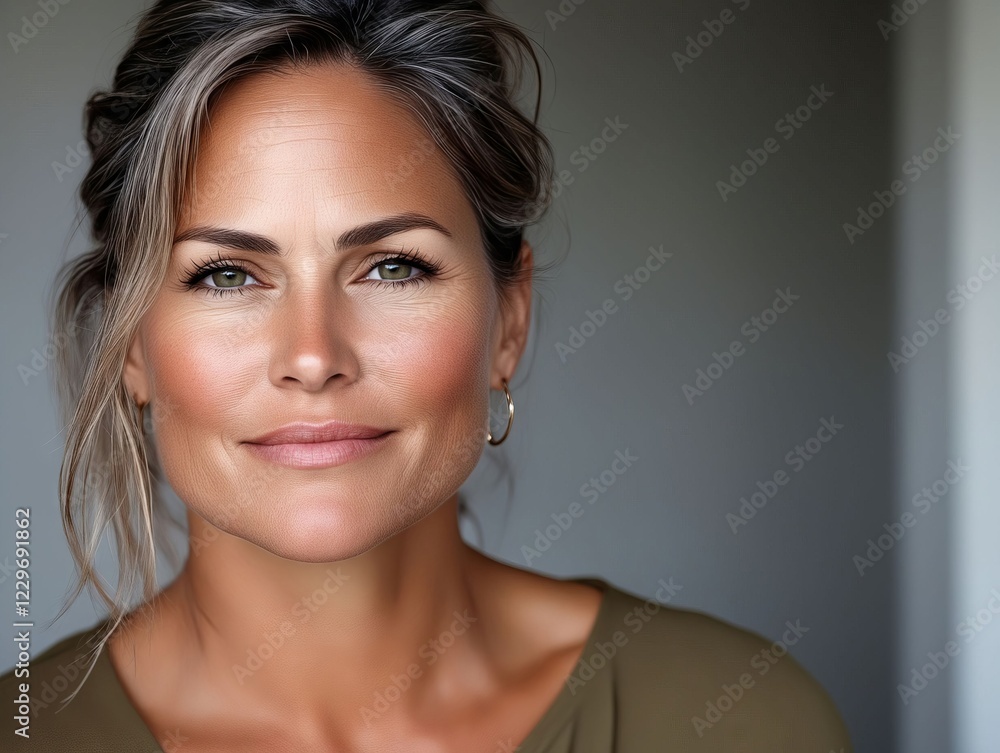Fototapeta premium A woman with grey hair and a green shirt