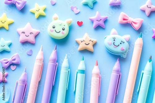 A cute and colorful collection of kawaii stationery items
