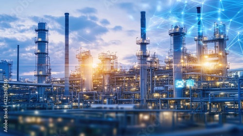 Wallpaper Mural A futuristic industrial background with glowing blue data streams, digital interface overlays, and metallic surfaces. Torontodigital.ca