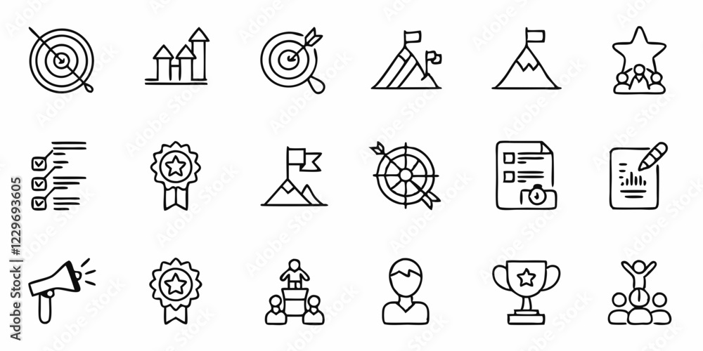 Minimalist icons, achievement symbols Minimalist icons, achievement symbols