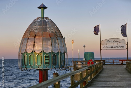 Vinetabrücke, submarine gondola, beach, baltic seaside resort Zinnowitz, Zinnowitz, Mecklenburg-Western Pomerania, Germany, Europe photo