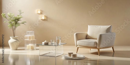 Wallpaper Mural Serene Minimalist Living Room Interior Design with Modern Armchair and Glass Coffee Table Torontodigital.ca