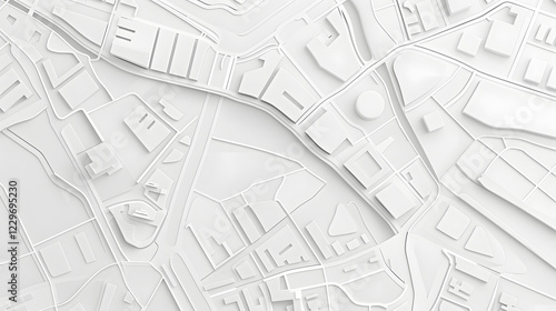 Fototapeta Naklejka Na Ścianę i Meble -  3d white map scene with city roads buildings top view isometric perspective	