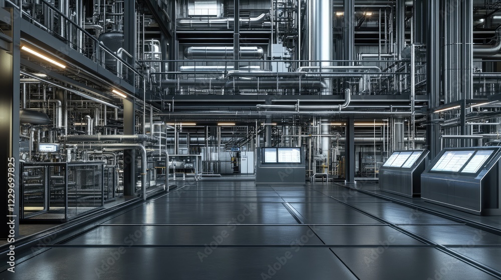 A sleek, modern industrial setting with clean metal surfaces, glowing touchscreens, and digital workflow displays. A sleek, modern industrial setting with clean metal surfaces, glowing touchscreens, and digital workflow displays.