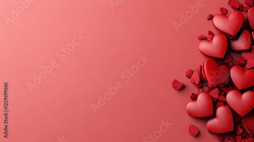 A bunch of red hearts on a pink background