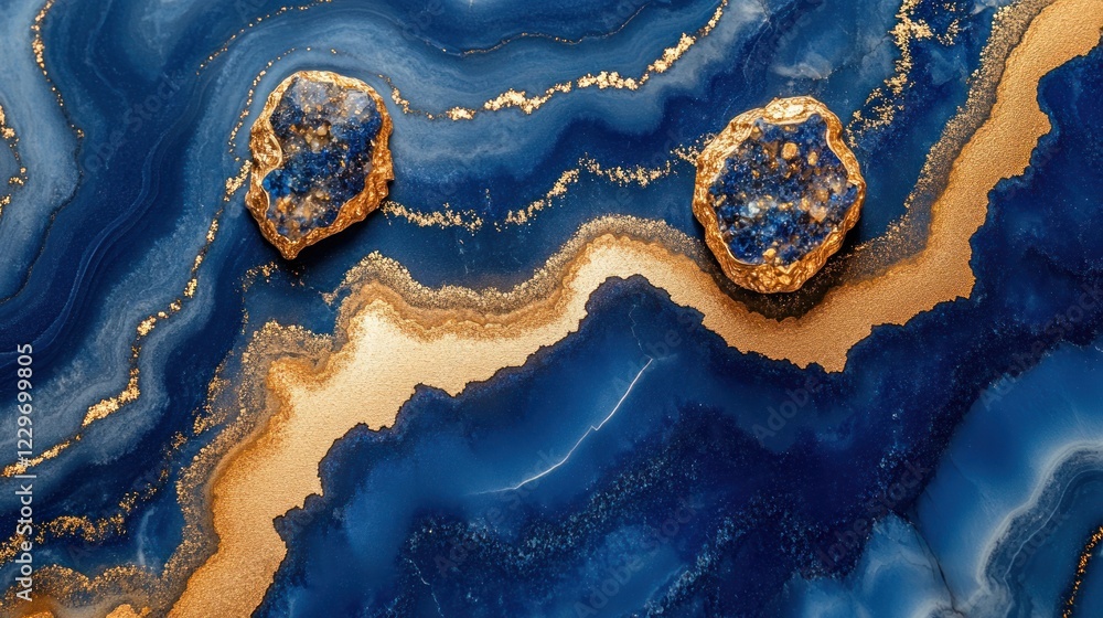 Blue and gold abstract art with crystals. Blue and gold abstract art with crystals.