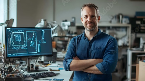 Confident Male Electrical Engineer in Working Environment