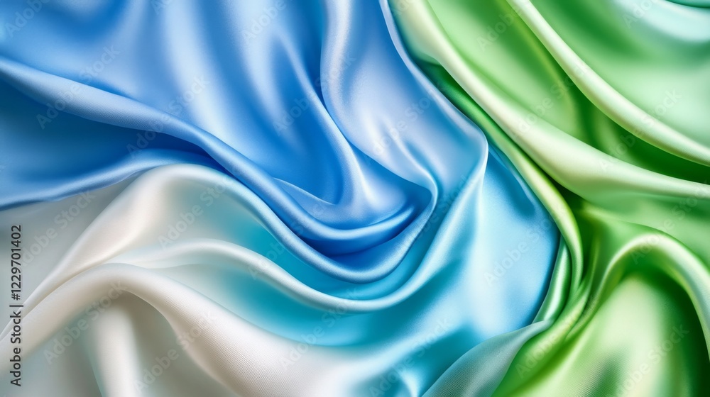 Luxurious Silk Fabric with a Vibrant Gradient of Blue, Green, and White Colors Luxurious Silk Fabric with a Vibrant Gradient of Blue, Green, and White Colors