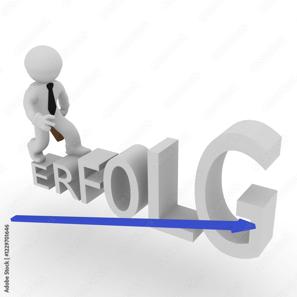 German 3d success concept with business man on stairs German 3d success concept with business man on stairs