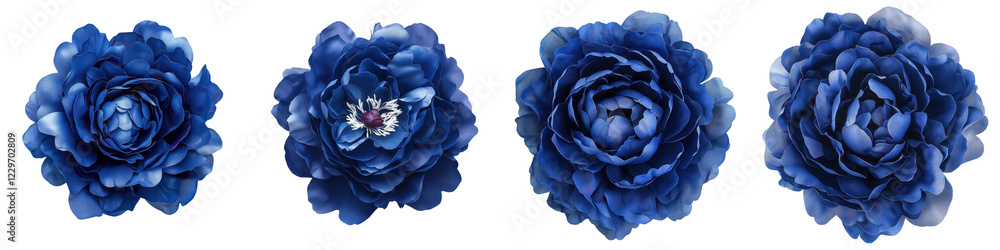 Obraz premium Stunning close up image of a beautifully arranged bouquet of vibrant blue floral blooms including lush peonies and delicate hydrangea flowers on a soft elegant background This romantic