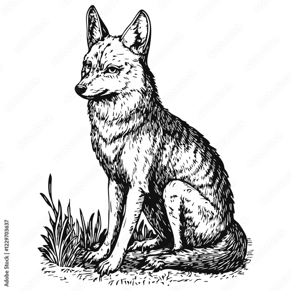 Obraz premium Woodcut illustration of a coyote. Vintage grunge vector design element for artworks, poster, cards, web and collages.
