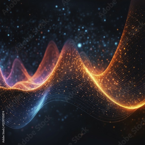 Wallpaper Mural Abstract digital art depicting glowing orange and blue waves with sparkles, creating a sense of energy, AI generated Torontodigital.ca