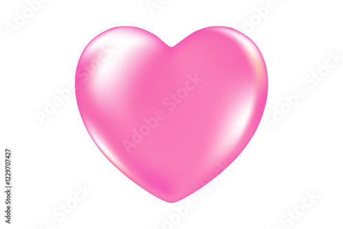 Cute 3D pink heart icon, glowing glass or plastic texture love heart clipart, isolated png, transparent background. Light pink shiny decoration, heart shape element.