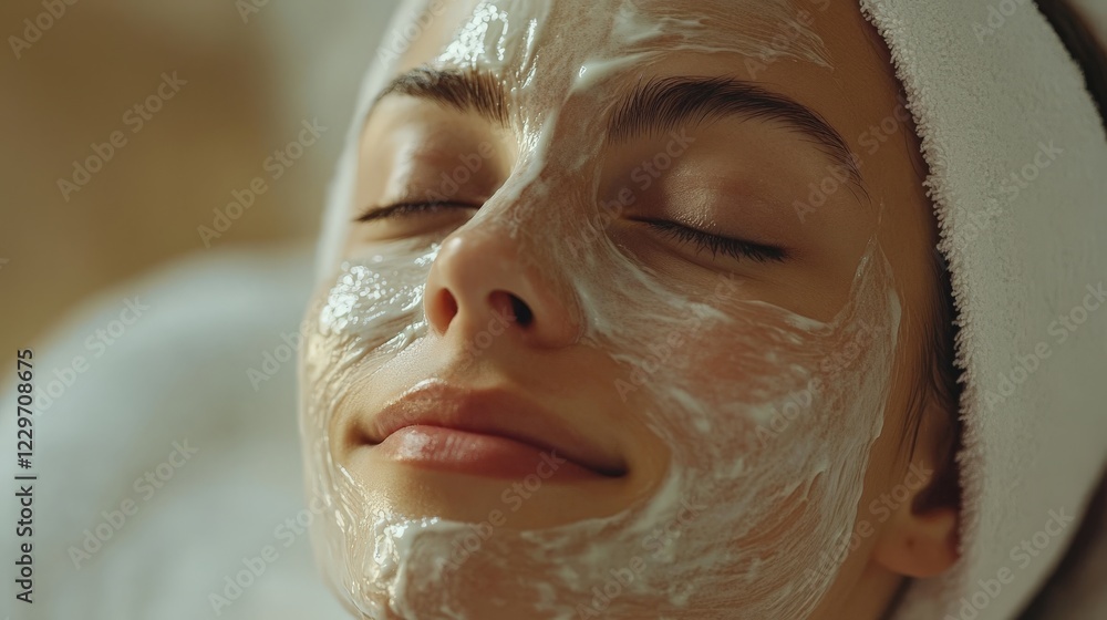 A serene young woman enjoys a facial mask at a spa, showcasing skincare and relaxation. Perfect for wellness and beauty themes. A serene young woman enjoys a facial mask at a spa, showcasing skincare and relaxation. Perfect for wellness and beauty themes.