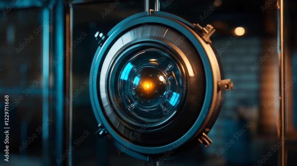 Quantum entanglement experiment with vibrant glowing particles in chamber Quantum entanglement experiment with vibrant glowing particles in chamber