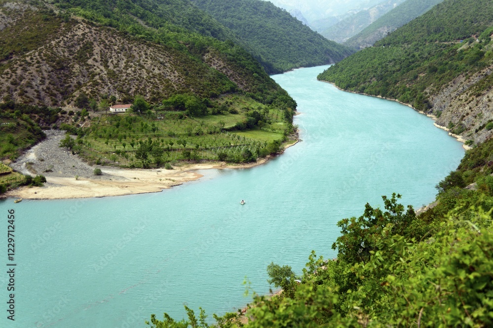 Fototapeta premium River Mat, Shkopet Reservoir, Ulza Regional nature park Park, Albania, Europe