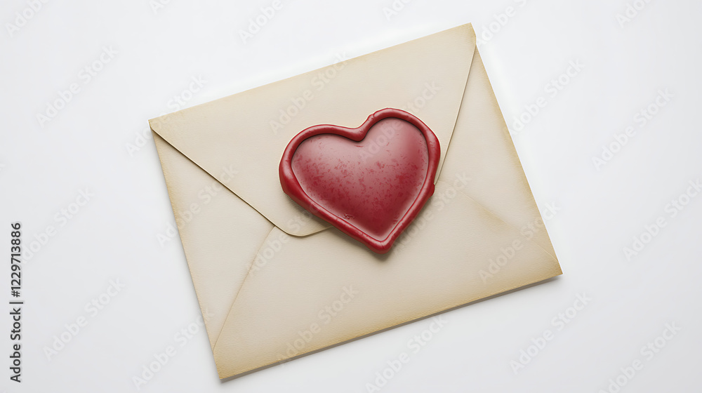 A red heart is placed on top of an envelope A red heart is placed on top of an envelope